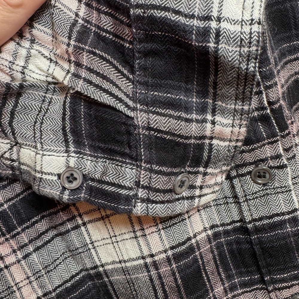 Paige Huntley Plaid Shirt‎ Women's Small Black Adobe Rose Grey Long Sleeve Top - Picture 4 of 8